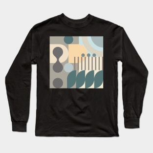 Modern Abstract Geometric Bauhaus Doodle Tan Cream Teal Style Long Sleeve T-Shirt